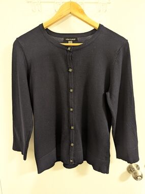 Cable & Gauge Navy Button-Front Crewneck Cardigan